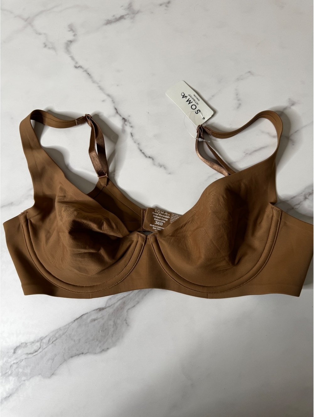 Soma Womens 36B Essentials Unlined Scoop Balconette Bra Brown Underwire NWT